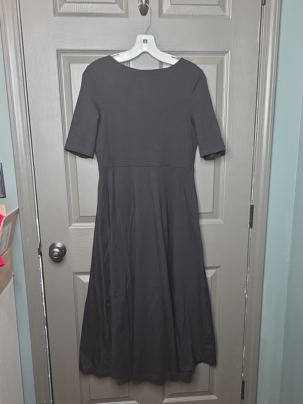 PACT Black Organic Cotton Fit & Flare Midi Dress | Women's Medium - Picture 8 of 8